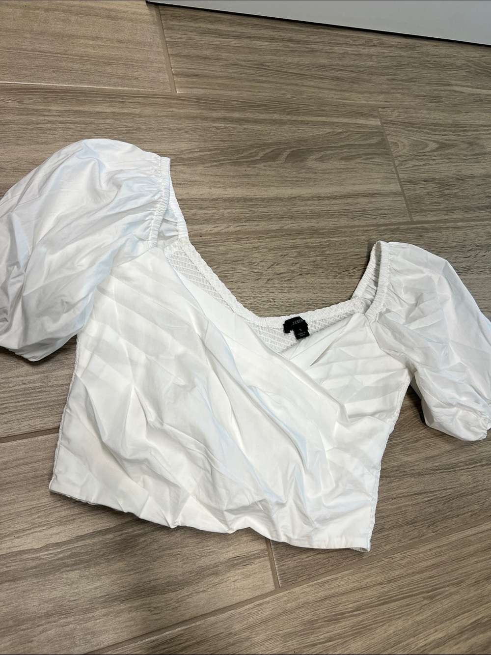 J. Crew White Puff-Sleeve Cropped Top